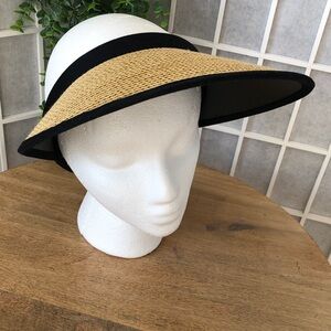 Women’s Tan Straw & Black Cotton Sun Visor, One Size Fits All, Nearly New